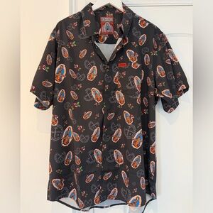 DIXXON Black Short-Sleeve Button-Up with Orange and Blue Graphic Print